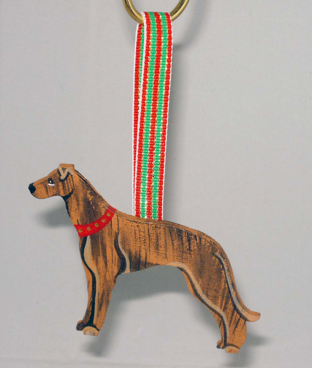 Hand Painted Wood Brindle Greyhound Ornament