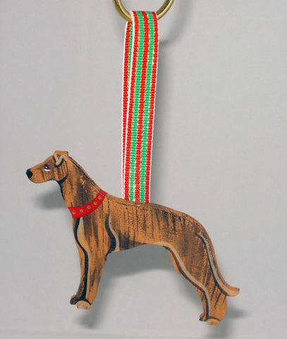 Hand Painted Wood Brindle Greyhound Ornament