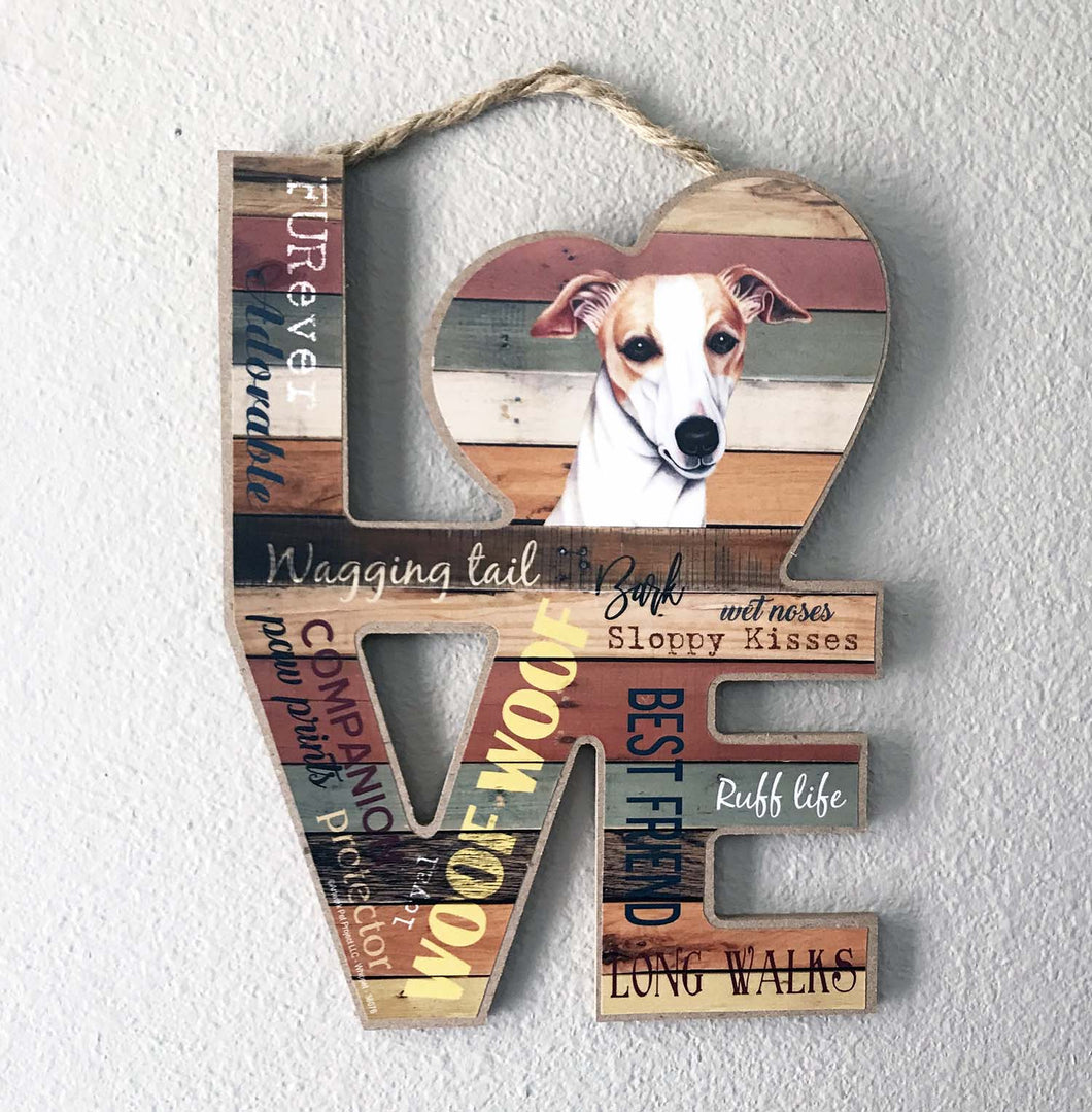 Greyhound or Whippet LOVE Portrait/Traits - Wood, Made in USA
