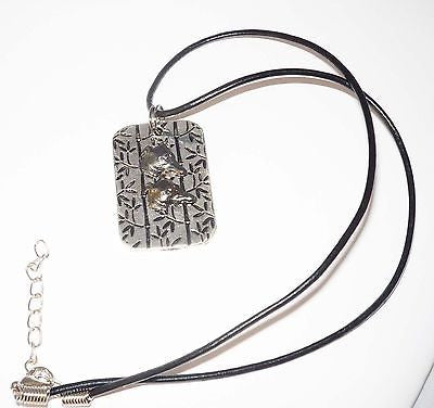 Silver Plated Pendant w a Pair of Greyhound/ Whippet Heads, Leather Necklace