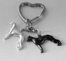 Load image into Gallery viewer, Heart Keyring with Pair of Standing Greyhounds or Whippets,  Choose Color

