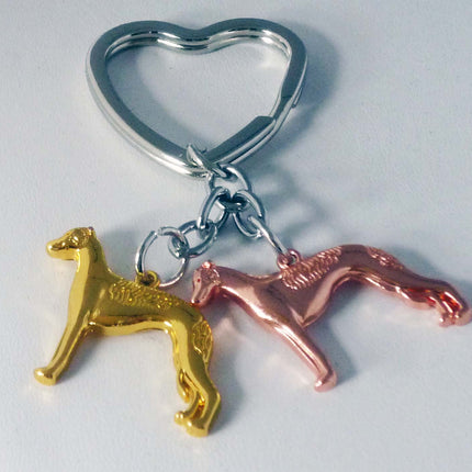 Heart Keyring with Pair of Standing Greyhounds or Whippets,  Choose Color