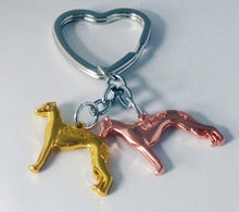 Load image into Gallery viewer, Heart Keyring with Pair of Standing Greyhounds or Whippets,  Choose Color
