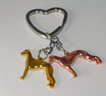 Load image into Gallery viewer, Heart Keyring with Pair of Standing Greyhounds or Whippets,  Choose Color
