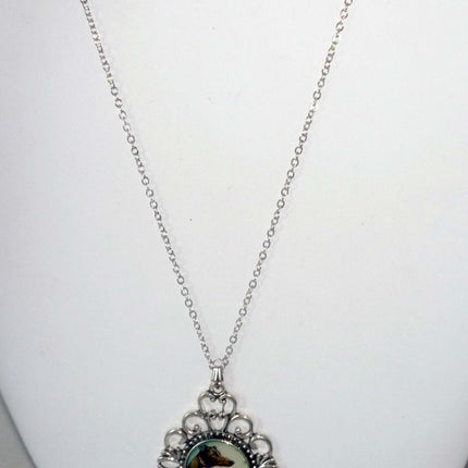 Altered Art Two Greyhounds in Profile Pend Necklace Silver Plated Filigree Setting