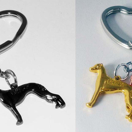 Heart Keyring with Pair of Standing Greyhounds or Whippets,  Choose Color