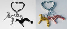 Load image into Gallery viewer, Heart Keyring with Pair of Standing Greyhounds or Whippets,  Choose Color
