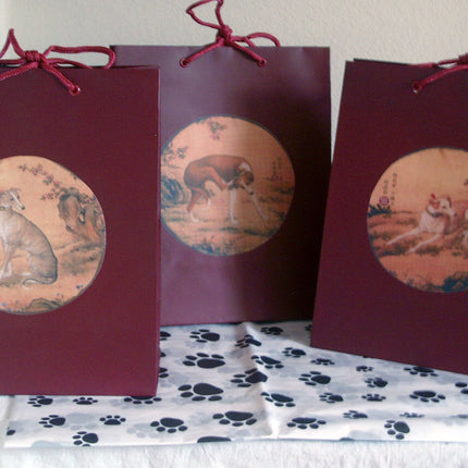 Greyhound Whippet Dog Art Gift Wrap Bags Set of 3 Cranberry