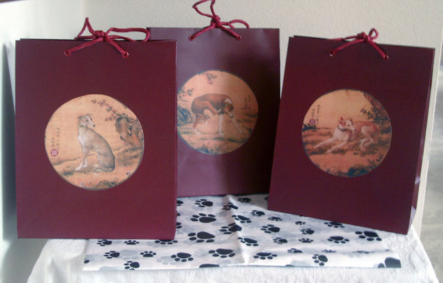 Greyhound Whippet Dog Art Gift Wrap Bags Set of 3 Cranberry