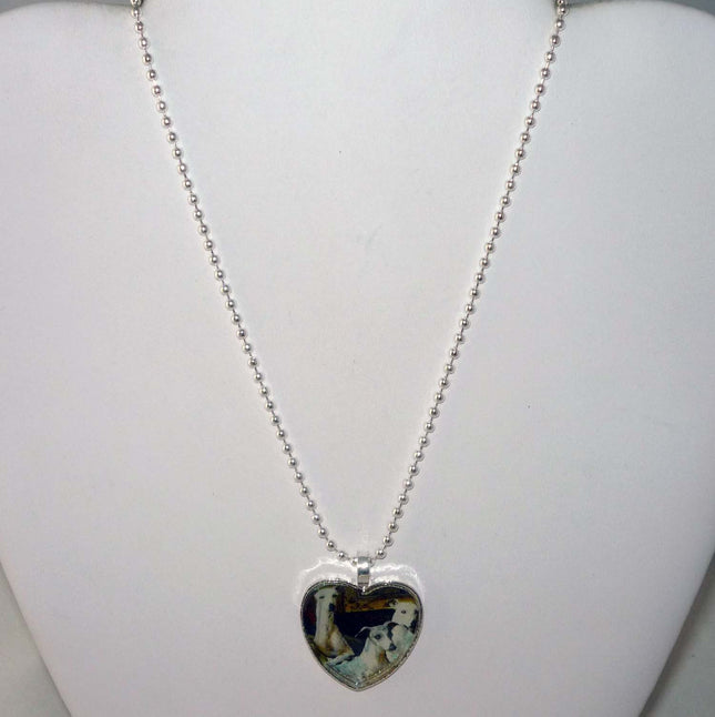 Altered Art Greyhound Dogs Trio Heart Silver Plated Pendant Necklace
