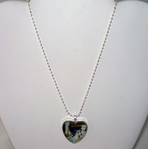 Altered Art Greyhound Dogs Trio Heart Silver Plated Pendant Necklace