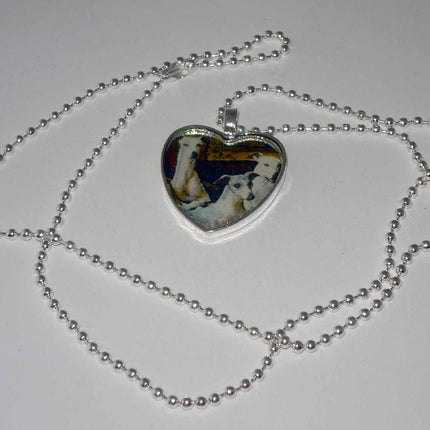 Altered Art Greyhound Dogs Trio Heart Silver Plated Pendant Necklace