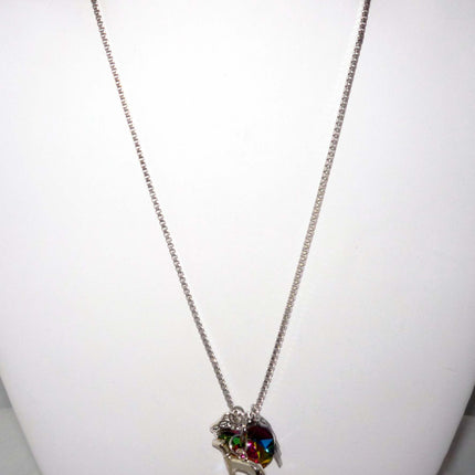 Greyhound Dog Memory Necklace, Silver Charm, AB Crystal Heart Pendant