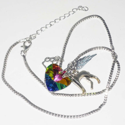 Greyhound Dog Memory Necklace, Silver Charm, AB Crystal Heart Pendant