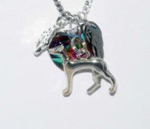 Load image into Gallery viewer, Greyhound Dog Memory Necklace, Silver Charm, AB Crystal Heart Pendant
