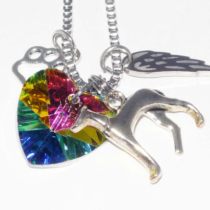 Greyhound Dog Memory Necklace, Silver Charm, AB Crystal Heart Pendant