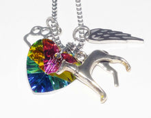 Load image into Gallery viewer, Greyhound Dog Memory Necklace, Silver Charm, AB Crystal Heart Pendant
