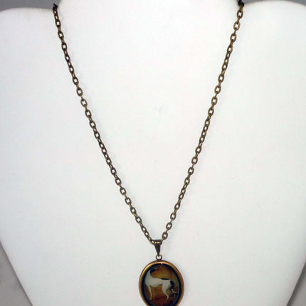 Altered Vintage Art B+W Greyhound or Whippet Dog Oval Brass Pendant Necklace