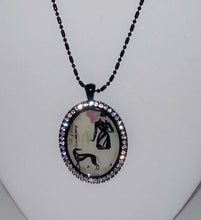 Load image into Gallery viewer, Alt Vintage Art Black Greyhound Dog + Lady &quot;After the Rain&quot;  Pendant Necklace
