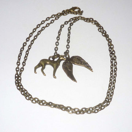 Bronze Greyhound and Wings Necklace