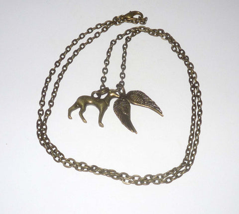 Bronze Greyhound and Wings Necklace