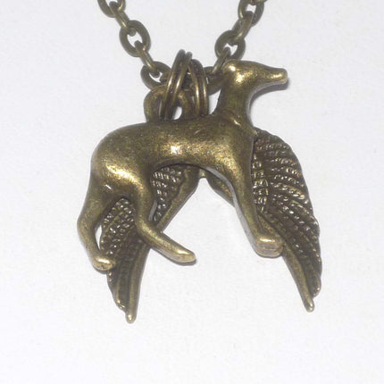 3D Bronze Greyhound or Whippet and Angel Wings Charms Memory Necklace