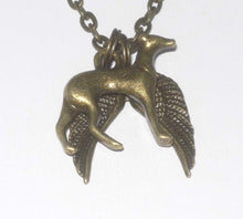 Load image into Gallery viewer, 3D Bronze Greyhound or Whippet and Angel Wings Charms Memory Necklace
