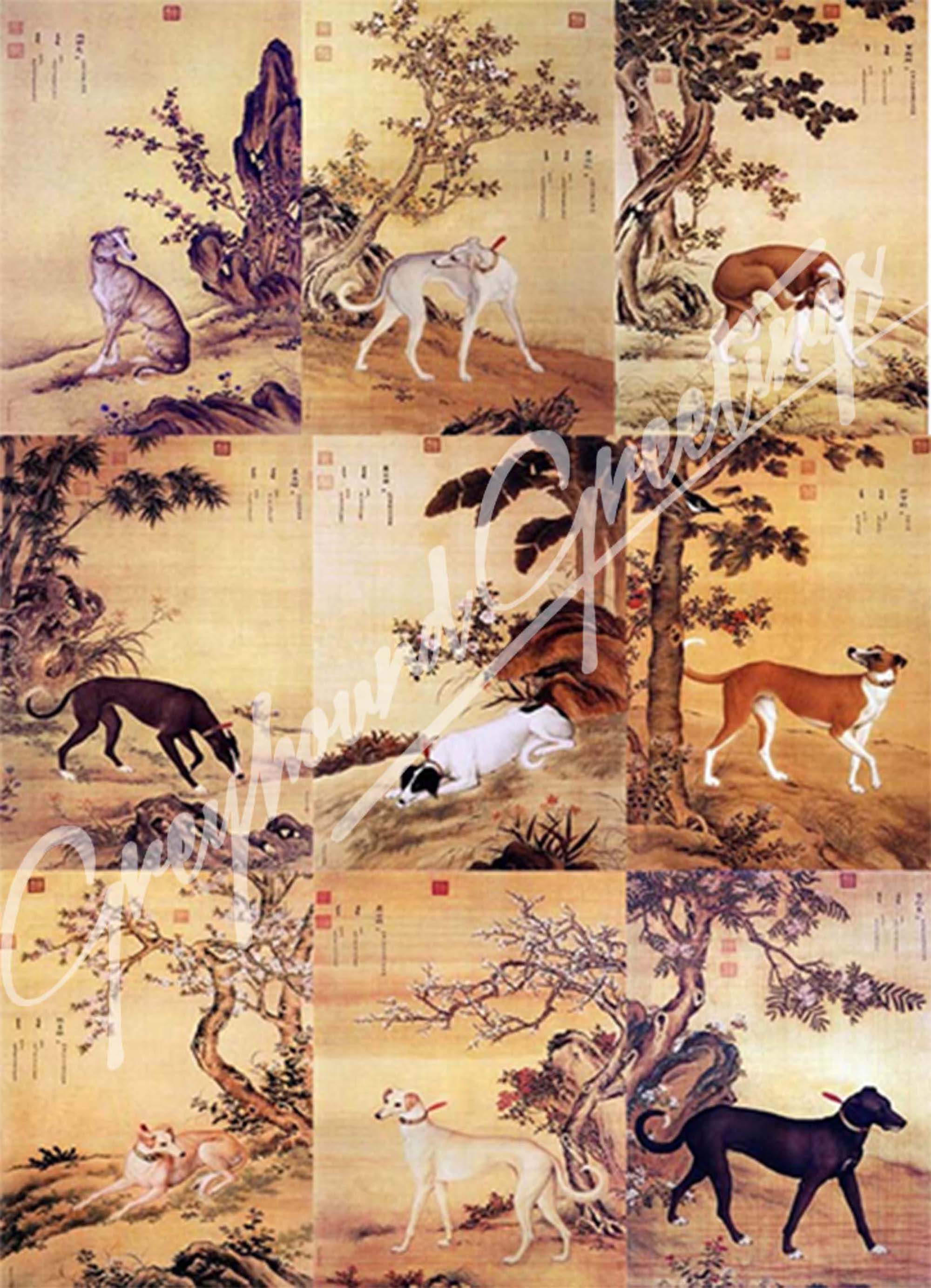 James Rizzi Hound dog 169/350 1990年作 Ancient Art - Prized Greyhound Dogs Note Cards - set of 9 w