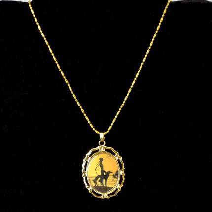 Altered Art Deco Lady w Hat and Sighthound Dog Pendant Necklace GP