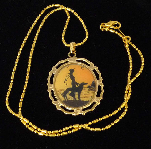 Altered Art Deco Lady w Hat and Sighthound Dog Pendant Necklace GP