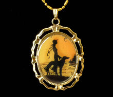 Load image into Gallery viewer, Altered Art Deco Lady w Hat and Sighthound Dog Pendant Necklace GP
