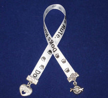 Load image into Gallery viewer, DOGS RULE Ribbon Bookmark w/ Dish, Bone + Heart Charms
