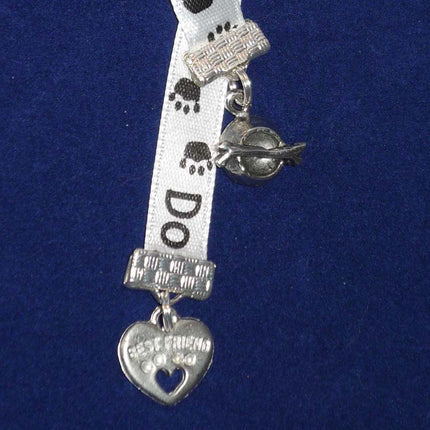DOGS RULE Ribbon Bookmark w/ Dish, Bone + Heart Charms