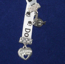 Load image into Gallery viewer, DOGS RULE Ribbon Bookmark w/ Dish, Bone + Heart Charms
