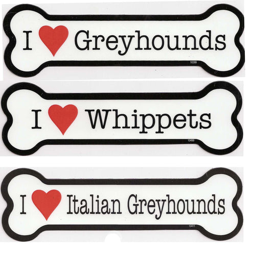 I <Heart> Greyhounds Whippets Italian Greyhounds Bone Magnet