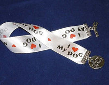 Load image into Gallery viewer, I [Heart] My Dog Ribbon Bookmark w Greyhound Dog + Couch Potato Charms
