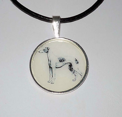Altered Art Pencil Sketch Greyhound Dog Pendant Necklace <Choose> Silver or Copper