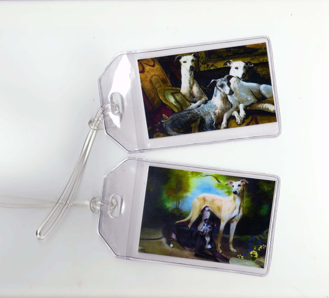 Set of 2 Greyhound Luggage Tags - Vintage Altered Art Companions