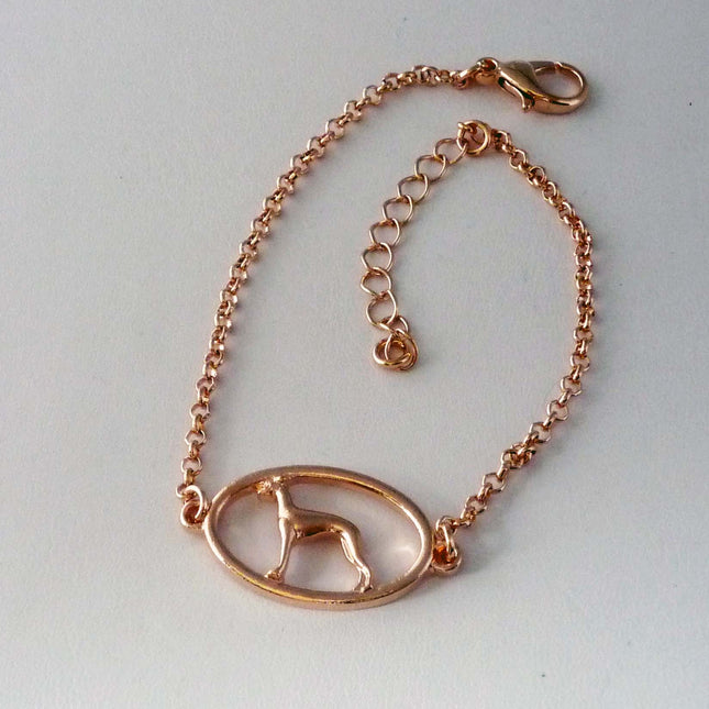 Rose Gold Plated Bracelet with Whippet or Greyhound Dog