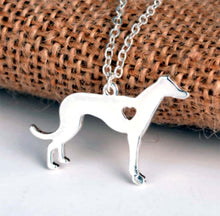 Load image into Gallery viewer, Greyhound or Whippet Heart Hound Pendant, Choose Silver or Gold
