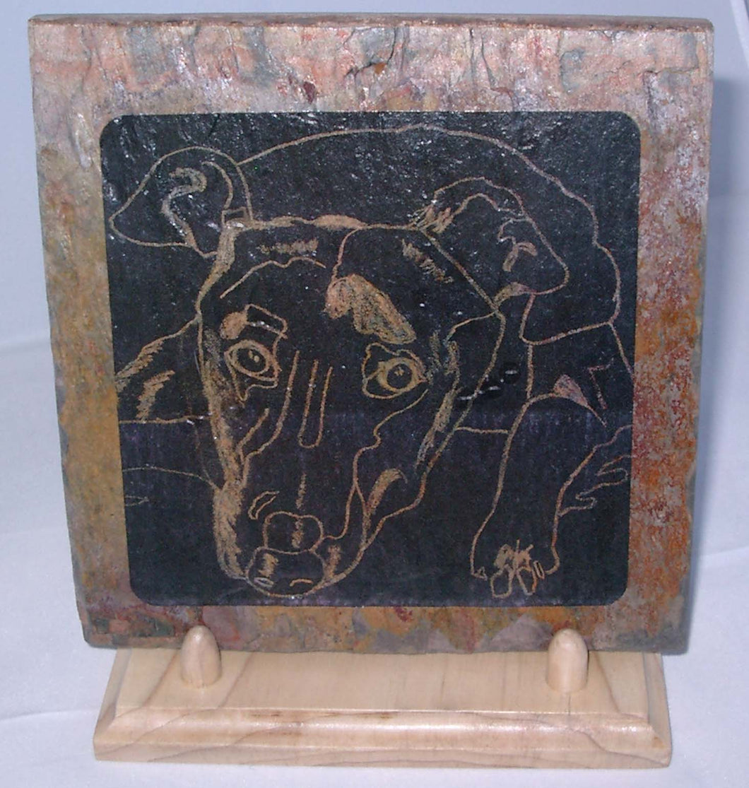 Reverse Dog Image Slate Tile w/Display Stand