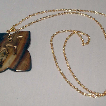 GP Greyhound Silhouette on Brown Shell Pendant, Gold Plated Necklace