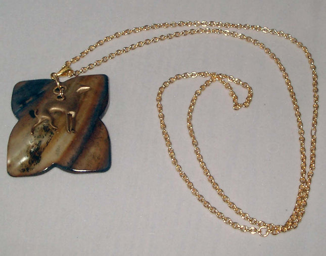 GP Greyhound Silhouette on Brown Shell Pendant, Gold Plated Necklace