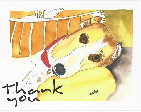 Sue Monahan Dog Art Thank You Cards Set of 4 w/envs