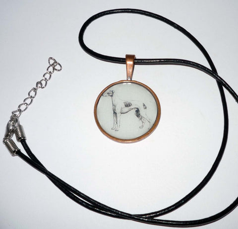 Altered Art Pencil Sketch Greyhound Dog Pendant Necklace <Choose> Silver or Copper