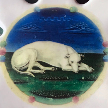 White Reclining Greyhound or Whippet Dog Snowflake Porcelain Ornament