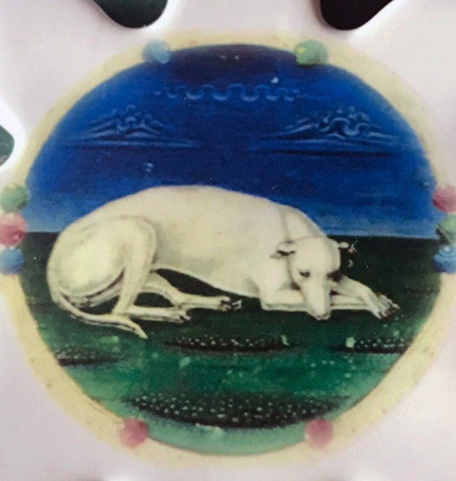 White Reclining Greyhound or Whippet Dog Snowflake Porcelain Ornament