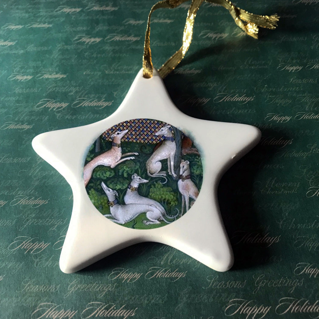 Ancient Dogs Porcelain Ornament, Greyhound Whippet Saluki IG