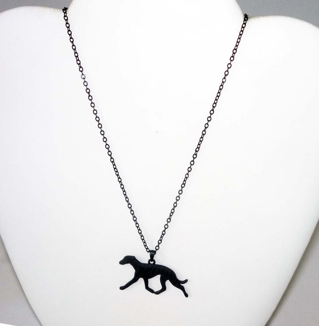 Black Trotting Greyhound Charm Necklace Whippet IG