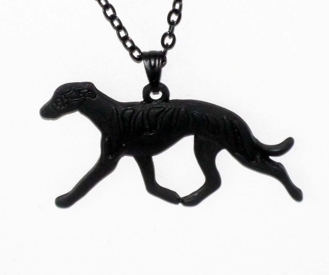 Black Trotting Greyhound Charm Necklace Whippet IG